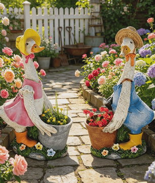 Vrolijke Cartoon Eend Tuinbeeld met Planter - 36.5 cm Hars Ornament