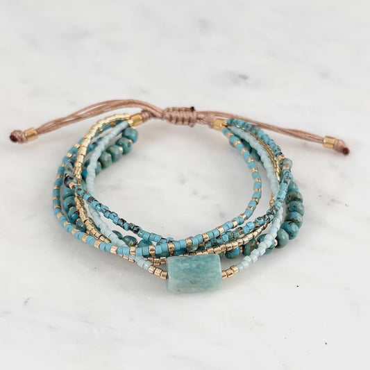 Bohemian Turquoise Kralen Armbanden Set - Multi-Layer Boho Stijl