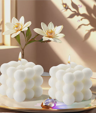 Sfeervolle Vanille Geur Bubble Kaars - Decoratieve Soja Wax Kubus Kaars voor Huis & Kantoor