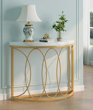 Gouden Halve Maan Console Tafel - 43 Inch Moderne Entree Tafel met Geometrisch Metaal Frame