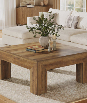 Vierkante Salontafel Rustiek Bruin - 100x100cm - Stevig Houten Onderstel