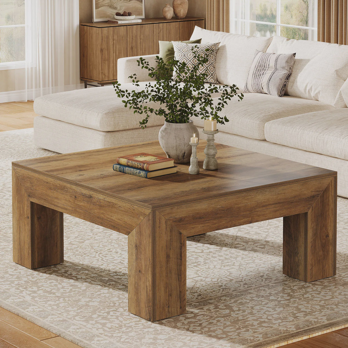 Vierkante Salontafel Rustiek Bruin - 100x100cm - Stevig Houten Onderstel