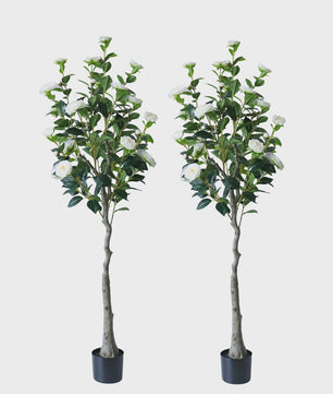 Set van 2 Kunst Camellia Bomen - Realistische Kunstplant met Bloemen en Pot - 180cm