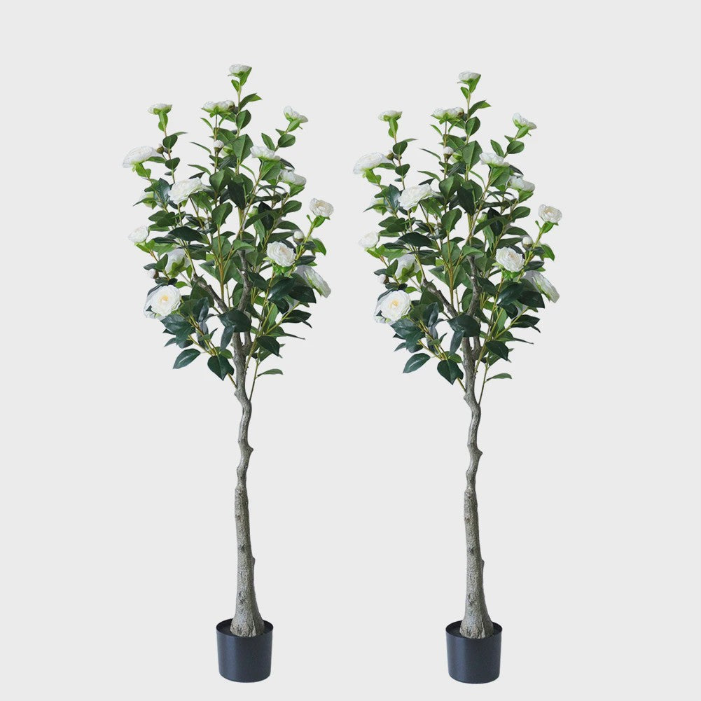 Set van 2 Kunst Camellia Bomen - Realistische Kunstplant met Bloemen en Pot - 180cm