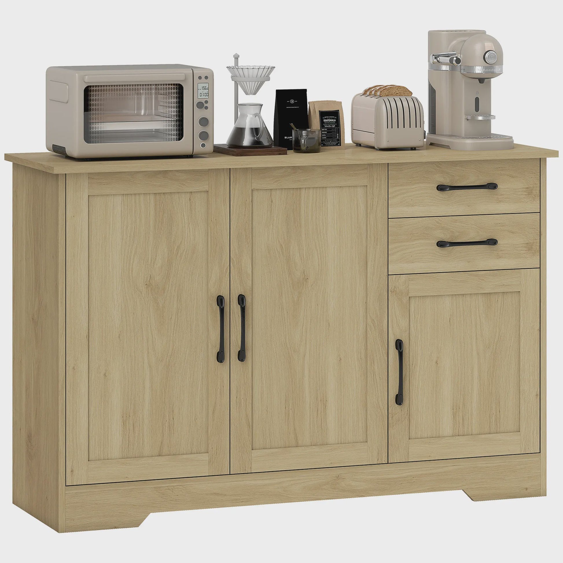 Modern Dressoir met 3 Deuren en 2 Lades - 120x38x79 cm - Natuurlijk Hout