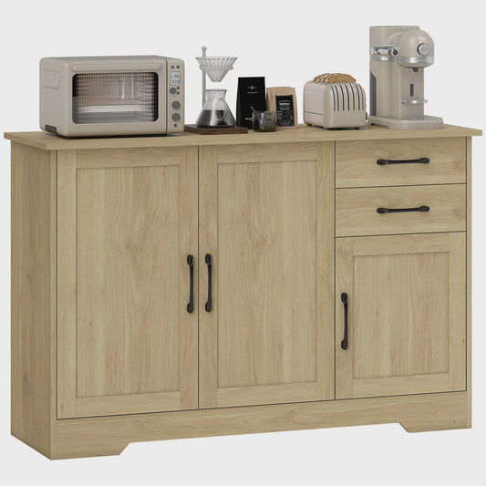 Modern Dressoir met 3 Deuren en 2 Lades - 120x38x79 cm - Natuurlijk Hout