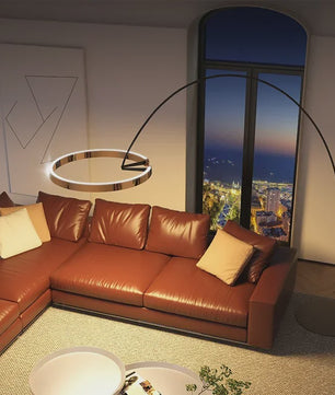 Moderne Gouden Ring Vloerlamp - Minimalistisch Design, Luxe Verlichting voor Woonkamer