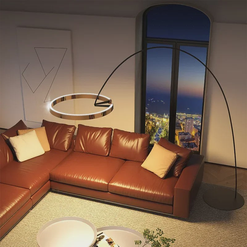 Moderne Gouden Ring Vloerlamp - Minimalistisch Design, Luxe Verlichting voor Woonkamer