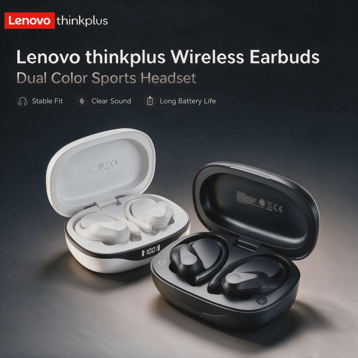 Lenovo LP75 Draadloze Sportoordopjes met Bluetooth 5.3, Hifi Stereo en LED Display