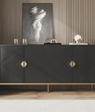 Moderne Minimalistische Buffetkast Sideboard - Zwart met Gouden Accent, 162x40x80cm