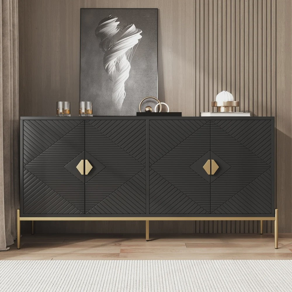 Moderne Minimalistische Buffetkast Sideboard - Zwart met Gouden Accent, 162x40x80cm