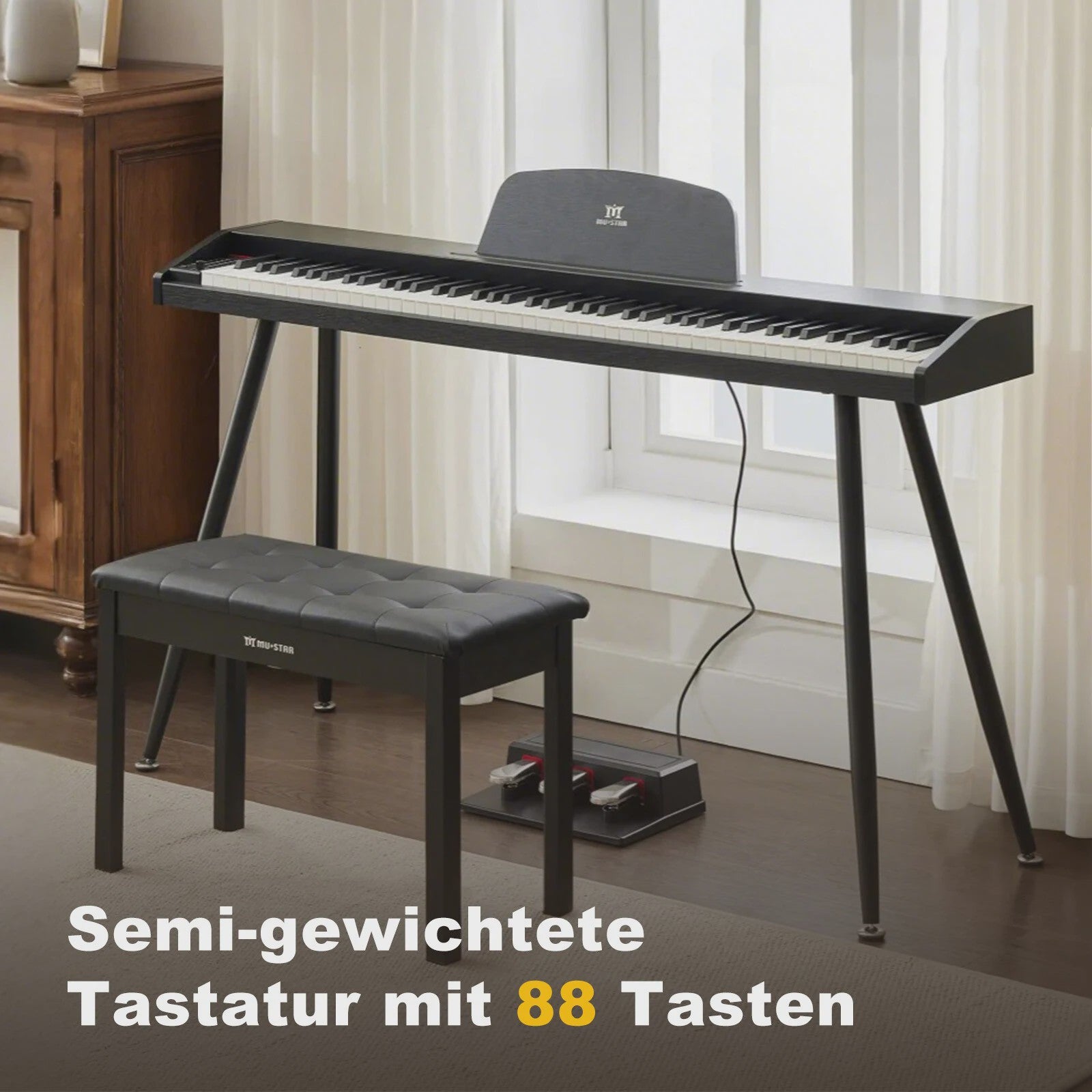 Digitale Piano 88 Toetsen met Hamer Mechaniek, 3 Pedalen en MIDI-USB