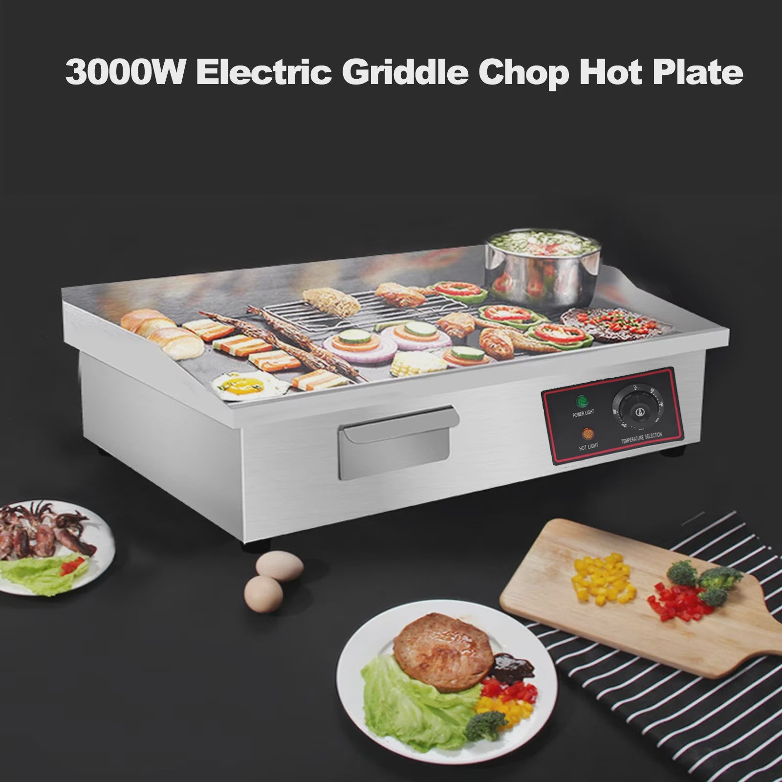3000W Elektrische Bakplaat - RVS Grillplaat met Lade voor Buiten Koken