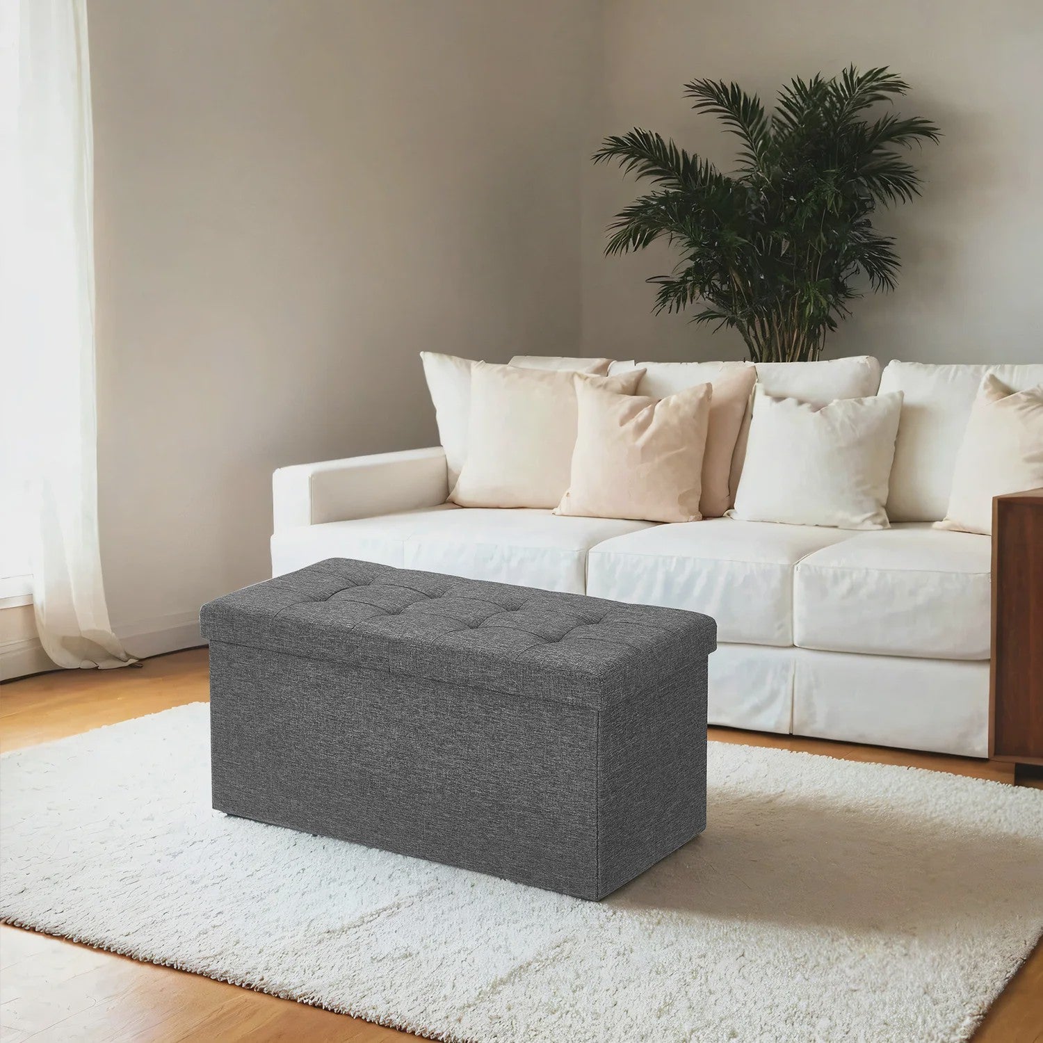 Songmics Opbergbank met Klapdeksel - 76x38x38 cm - Grijze Linnenlook - Multifunctioneel Zitmeubel