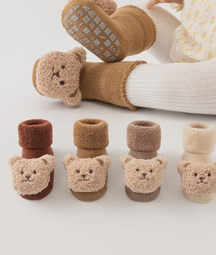 Schattige Babysokjes met Beer - Zacht Katoen, Anti-slip & Warm voor Jongens en Meisjes