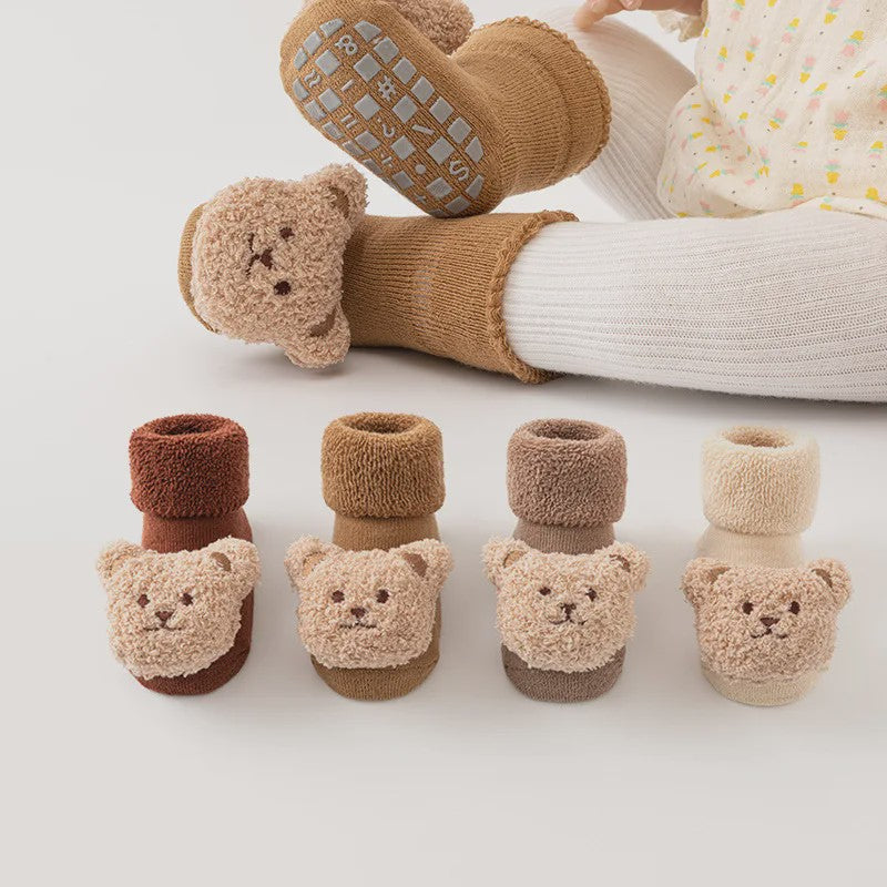 Schattige Babysokjes met Beer - Zacht Katoen, Anti-slip & Warm voor Jongens en Meisjes