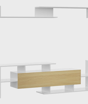 Moderne TV Meubel met Wandrek - 153.6 cm Breed - Wit met Houtdecor Front