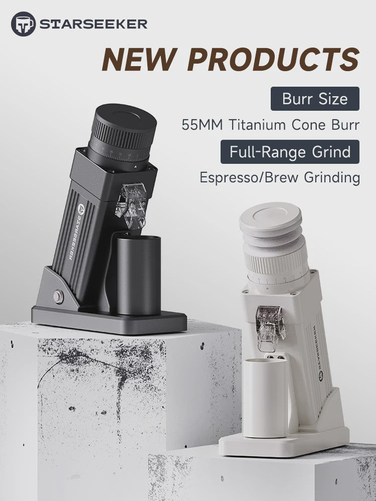 STARSEEKER E55Pro Elektrische Koffiemolen - 55mm Titanium Burr, Traploze Instelling