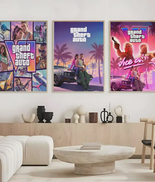 Grand Theft Auto GTA 6 Game Poster - Zelfklevend, Waterdicht & Frameloos