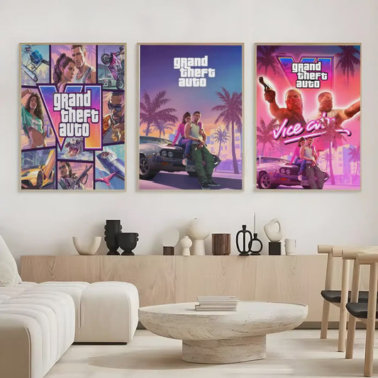 Grand Theft Auto GTA 6 Game Poster - Zelfklevend, Waterdicht & Frameloos