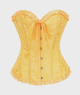Victoriaans Gothic Overbust Corset met Kant en Ruches - Vintage Bustier Top