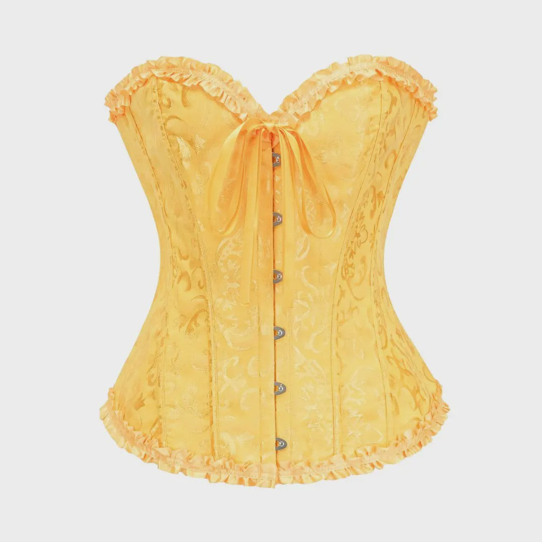 Victoriaans Gothic Overbust Corset met Kant en Ruches - Vintage Bustier Top