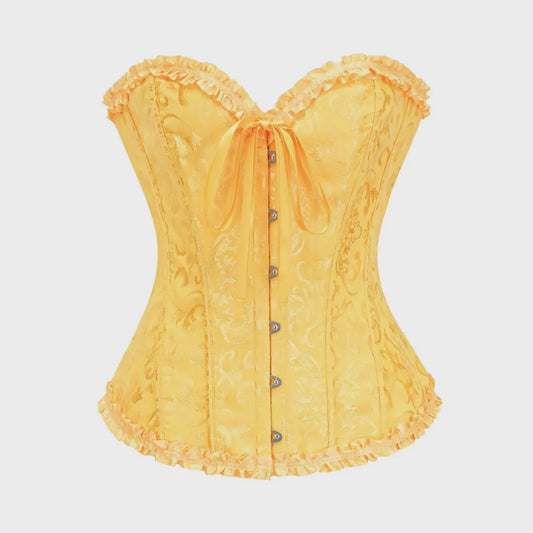 Victoriaans Gothic Overbust Corset met Kant en Ruches - Vintage Bustier Top