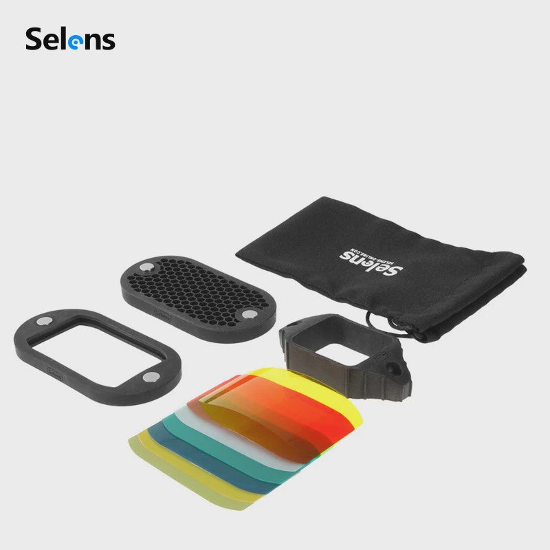 Selens Magnetische Flitser Grid Kit met Kleurenfilters en Diffuser - Professionele Lichtmodificatie