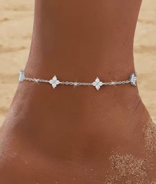 Dames Anklet Klavertje Vier Bloemen - 18K Goudkleurig, Waterdicht & Zirkonia