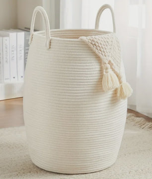 Bohemian Katoenen Opbergmand - Handgeweven Decoratieve Mand met Handvatten