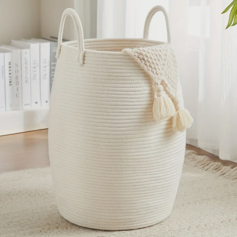 Bohemian Katoenen Opbergmand - Handgeweven Decoratieve Mand met Handvatten