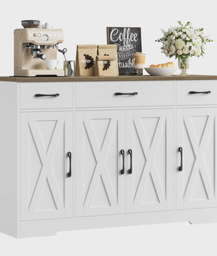 Stijlvol Dressoir 140cm met 4 Barn Doors en 3 Lades - Opbergkast voor Woonkamer of Keuken