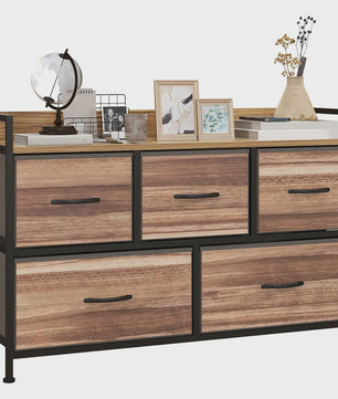 HOMCOM Opbergmeubel met 5 Stoffen Lades - Zwart Stalen Frame - 98x29x63 cm