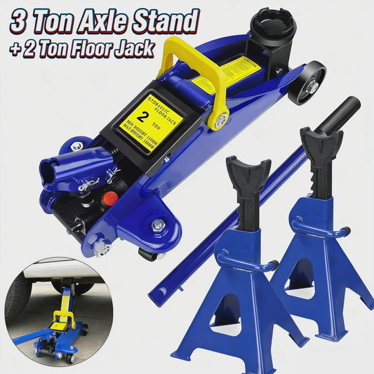 Robuuste Autokrik Set: 2 Ton Hydraulische Trolleykrik met 3 Ton Assenbokken voor Garage & Werkplaats