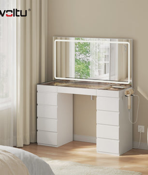 Luxe Kaptafel met Spiegel, Verstelbare LED Verlichting en 11 Lades - Perfect voor Slaapkamer