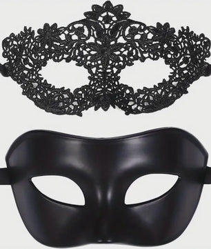 Set van 2 Elegante Zwarte Kant Maskerade Maskers voor Koppels - Venetiaans, Mardi Gras, Halloween