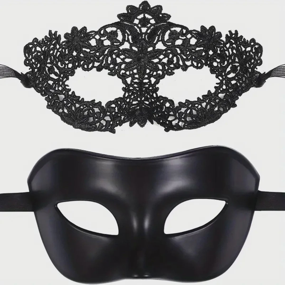 Set van 2 Elegante Zwarte Kant Maskerade Maskers voor Koppels - Venetiaans, Mardi Gras, Halloween