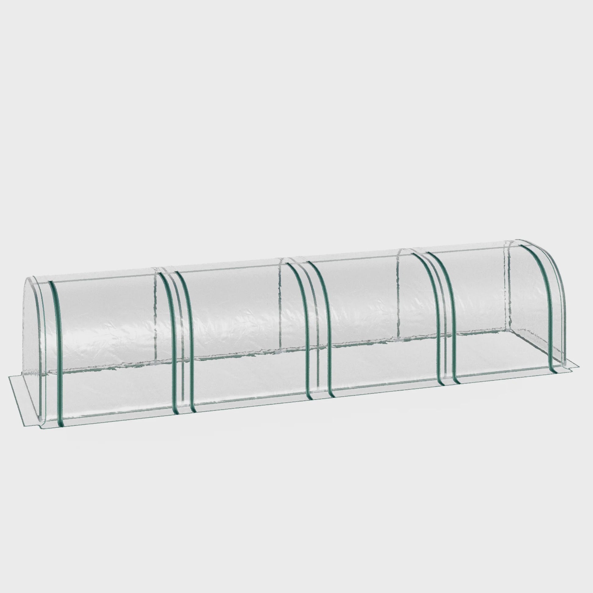 Outsunny Mini Tunnel Kas met Staalframe, UV-bescherming en 4 Roldeuren - 3.95m Lengte
