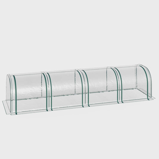 Outsunny Mini Tunnel Kas met Staalframe, UV-bescherming en 4 Roldeuren - 3.95m Lengte
