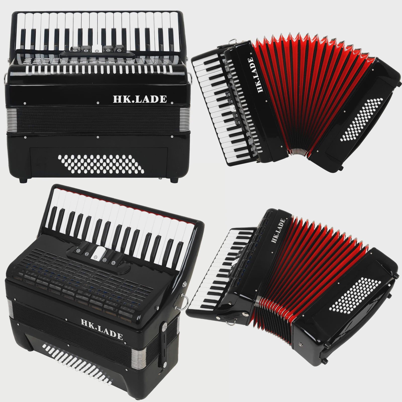 HK LADE Professionele Bayan Accordeon - Zwart, 34 Toetsen, 60/72 Bass, 5 Stemmig