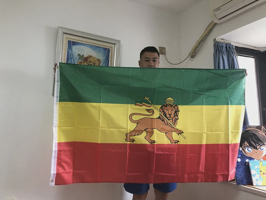 Ethiopië Vlag 90x150cm met Leeuw van Juda - Hoge Kwaliteit Polyester