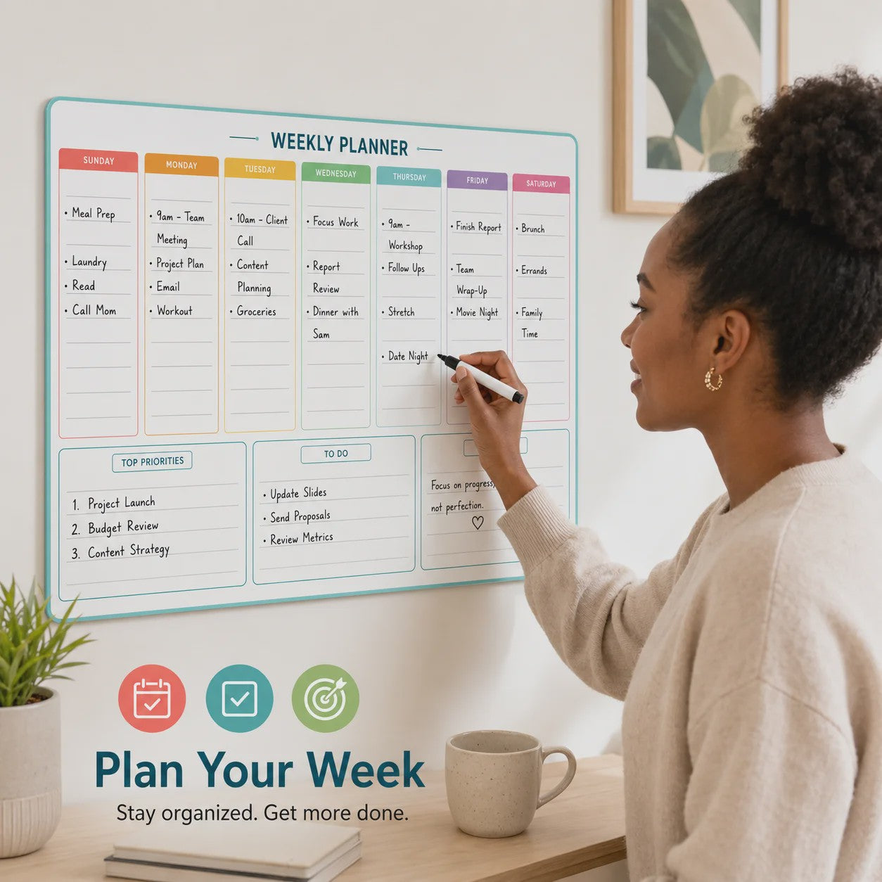 Weekplanner 30x40 cm Kleurgecodeerd met Marker - Ideaal voor Koelkast & Kantoor