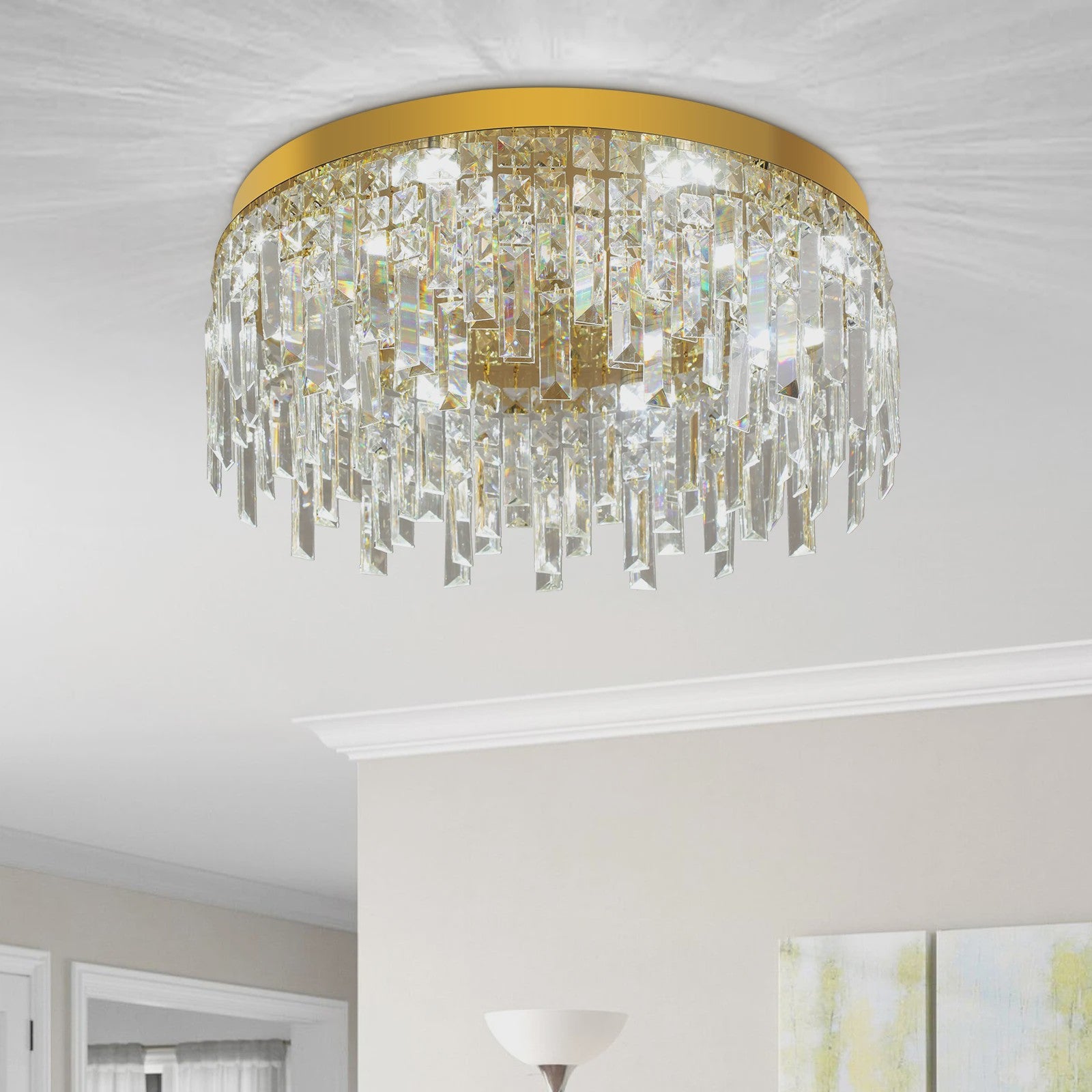 Luxe Gouden Kristallen Plafondlamp 50cm - Sfeervolle Verlichting voor Woonkamer & Keuken