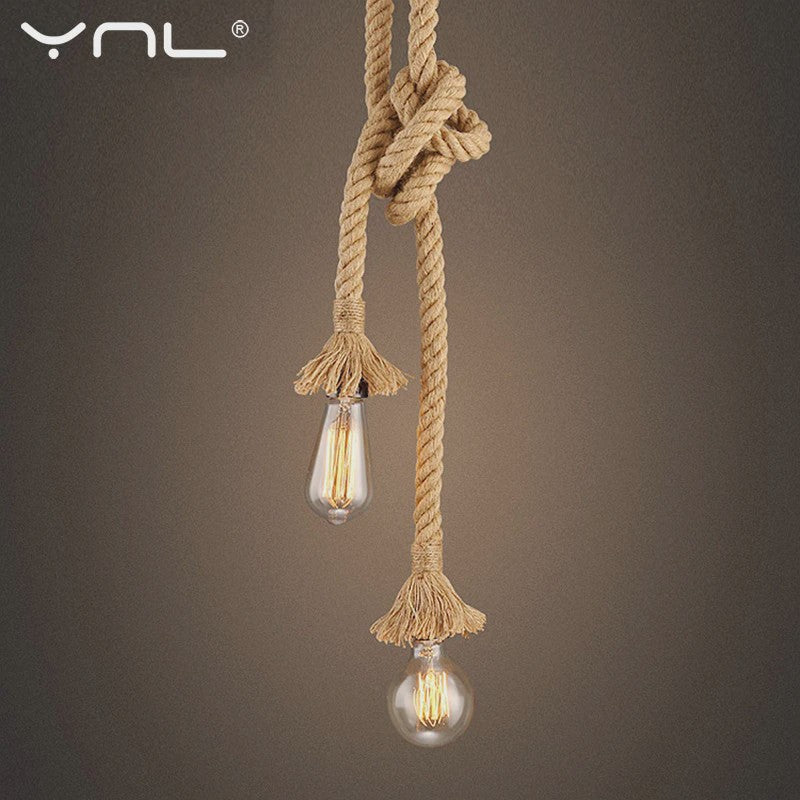 Vintage Hennep Touw Hanglamp - Retro Industriële Plafondlamp met E27 Fitting
