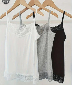 3-Pack Dames Camisole Topjes met Kant - Veelzijdig, Comfortabel en Zomers