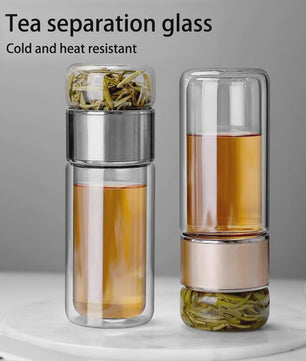 Dubbelwandige Glazen Theefles met Infuser - Hittebestendig & Lekvrij