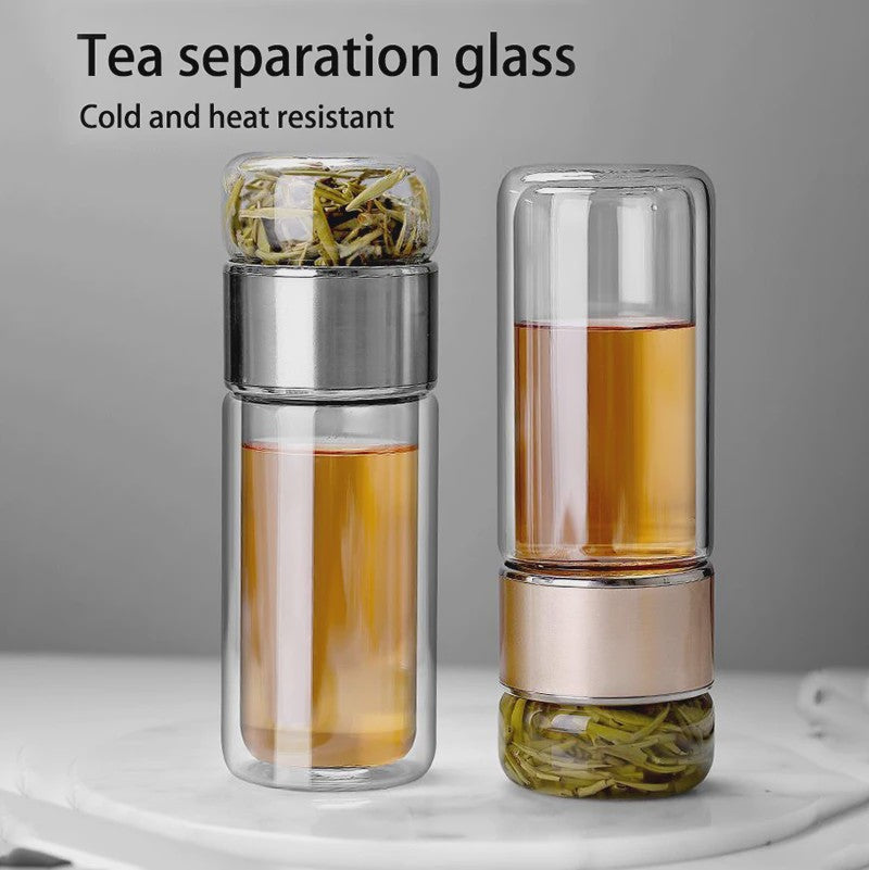 Dubbelwandige Glazen Theefles met Infuser - Hittebestendig & Lekvrij