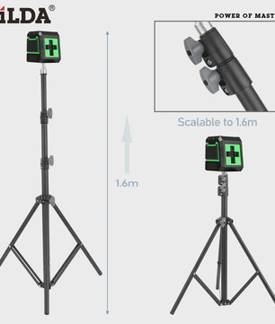HILDA Laserwaterpas Statief - Verstelbaar 1.6m/3m Hoogte, Aluminium Legering, 1/4" Interface