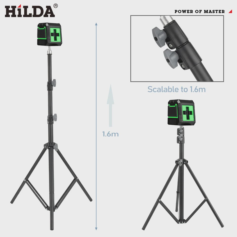 HILDA Laserwaterpas Statief - Verstelbaar 1.6m/3m Hoogte, Aluminium Legering, 1/4" Interface