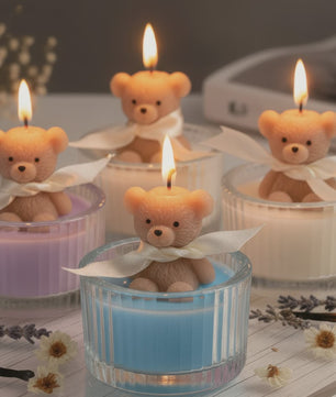 Luxe Geurkaars Teddybeer in Glazen Pot met Lint - Pastel Cadeau voor Vrouwen, Bruiloft & Feestdagen